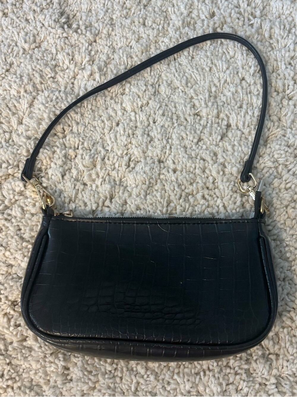 Black Embossed Faux Leather Mini Shoulder Bag
